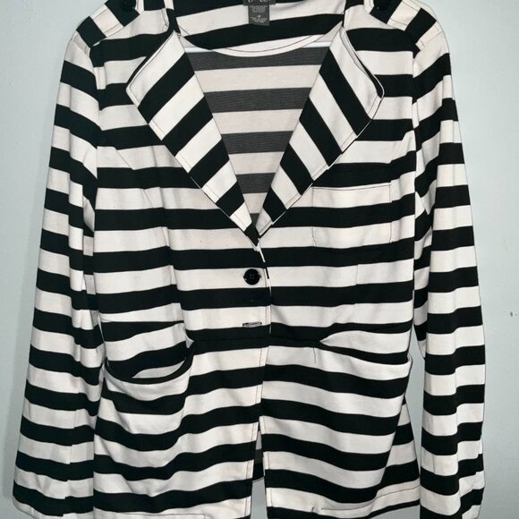 Black and White Stripes Soft Comfy Blazer Jacket Size 18 - Picture 1 of 3